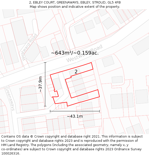 2, EBLEY COURT, GREENAWAYS, EBLEY, STROUD, GL5 4FB: Plot and title map