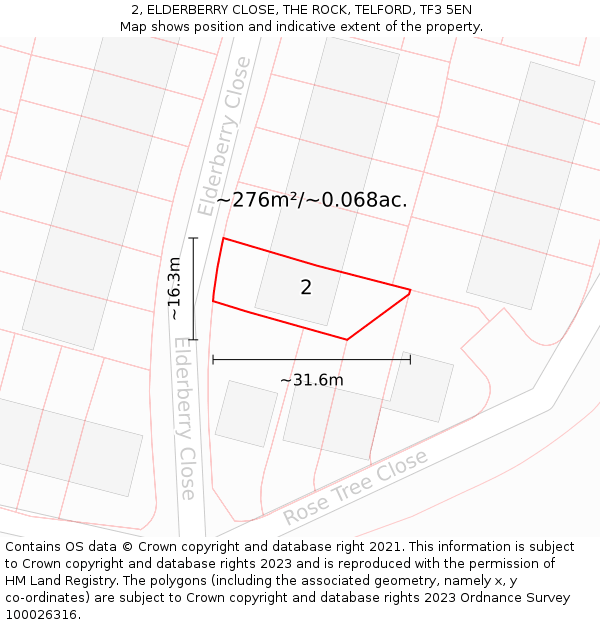 2, ELDERBERRY CLOSE, THE ROCK, TELFORD, TF3 5EN: Plot and title map