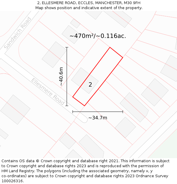 2, ELLESMERE ROAD, ECCLES, MANCHESTER, M30 9FH: Plot and title map