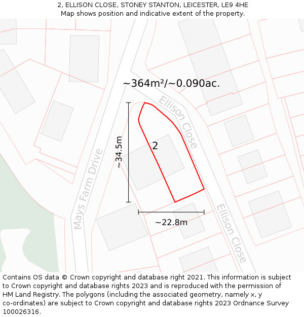 2, ELLISON CLOSE, STONEY STANTON, LEICESTER, LE9 4HE: Plot and title map