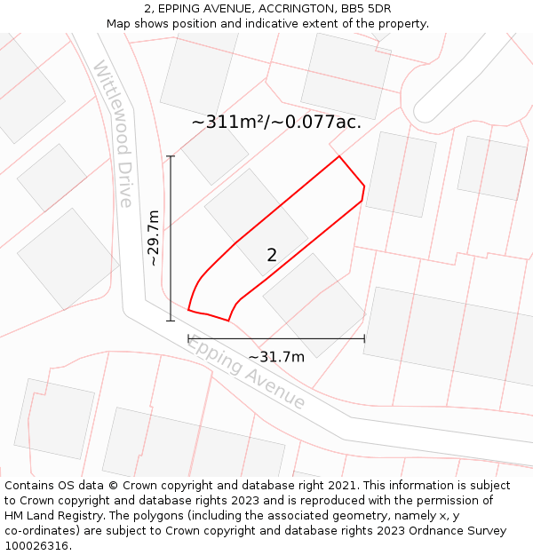 2, EPPING AVENUE, ACCRINGTON, BB5 5DR: Plot and title map