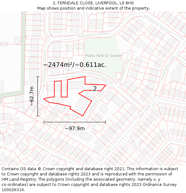 2, FERNDALE CLOSE, LIVERPOOL, L9 8HS: Plot and title map
