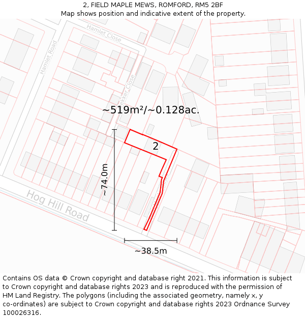 2, FIELD MAPLE MEWS, ROMFORD, RM5 2BF: Plot and title map
