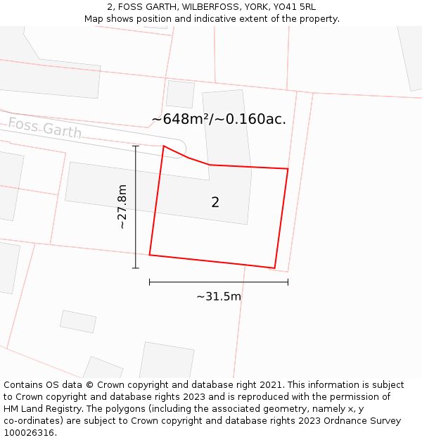 2, FOSS GARTH, WILBERFOSS, YORK, YO41 5RL: Plot and title map
