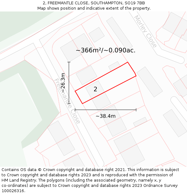 2, FREEMANTLE CLOSE, SOUTHAMPTON, SO19 7BB: Plot and title map