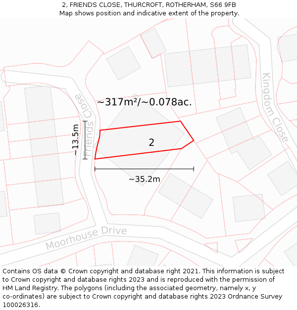 2, FRIENDS CLOSE, THURCROFT, ROTHERHAM, S66 9FB: Plot and title map