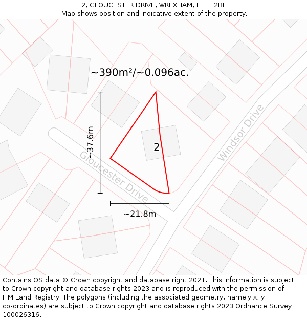 2, GLOUCESTER DRIVE, WREXHAM, LL11 2BE: Plot and title map