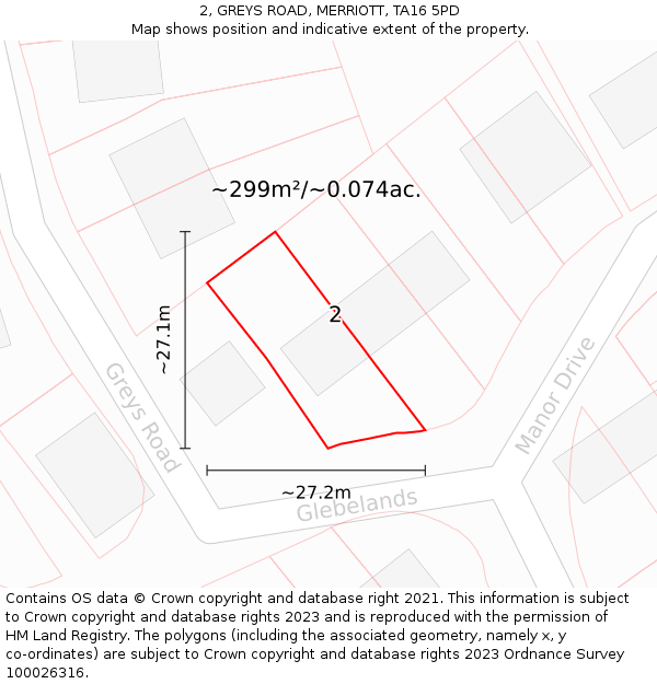 2, GREYS ROAD, MERRIOTT, TA16 5PD: Plot and title map