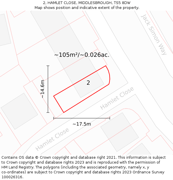 2, HAMLET CLOSE, MIDDLESBROUGH, TS5 8DW: Plot and title map