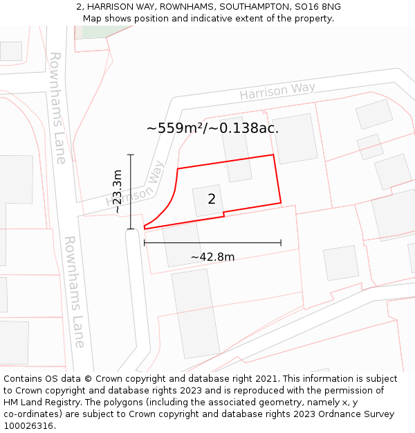 2, HARRISON WAY, ROWNHAMS, SOUTHAMPTON, SO16 8NG: Plot and title map