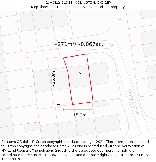2, HOLLY CLOSE, KIDLINGTON, OX5 1EP: Plot and title map