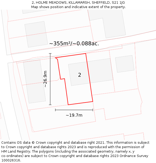 2, HOLME MEADOWS, KILLAMARSH, SHEFFIELD, S21 1JG: Plot and title map