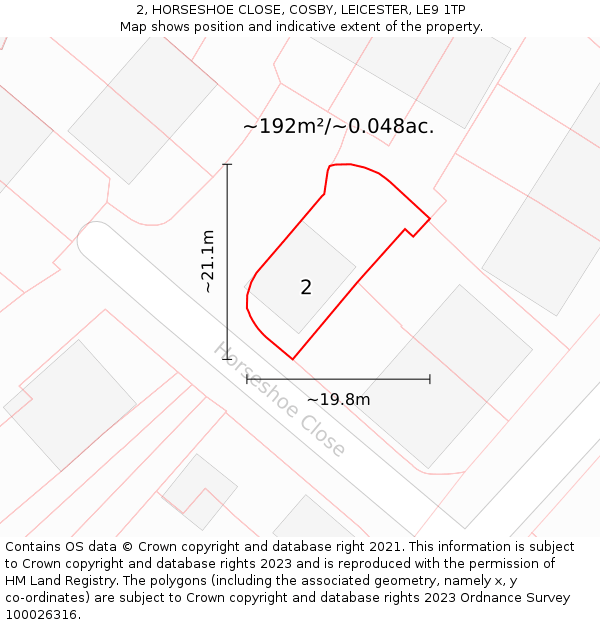 2, HORSESHOE CLOSE, COSBY, LEICESTER, LE9 1TP: Plot and title map