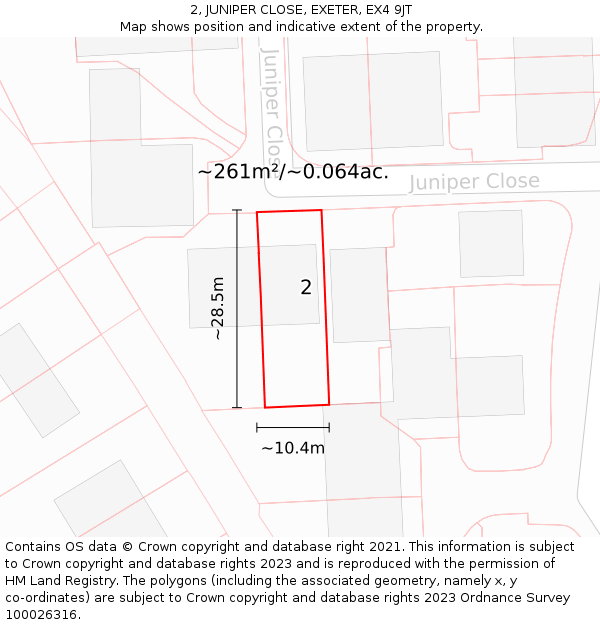 2, JUNIPER CLOSE, EXETER, EX4 9JT: Plot and title map