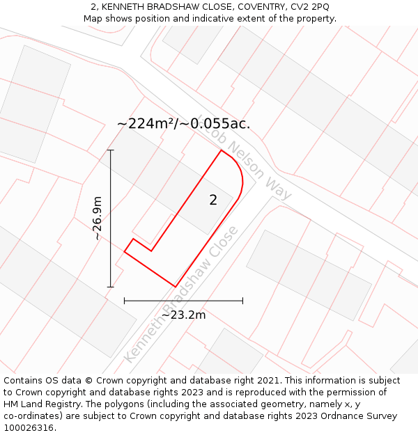 2, KENNETH BRADSHAW CLOSE, COVENTRY, CV2 2PQ: Plot and title map