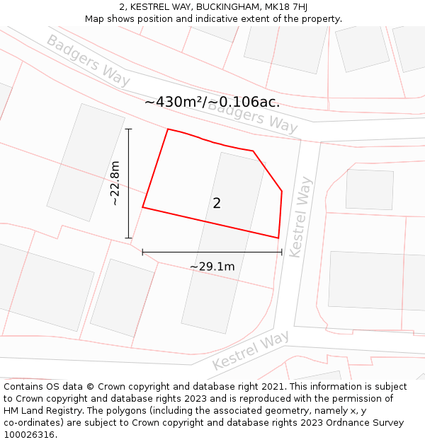 2, KESTREL WAY, BUCKINGHAM, MK18 7HJ: Plot and title map