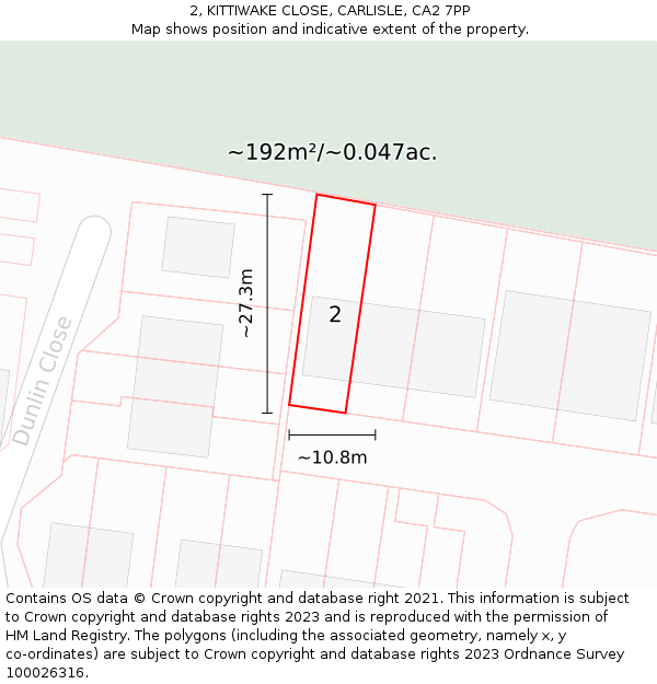 2, KITTIWAKE CLOSE, CARLISLE, CA2 7PP: Plot and title map