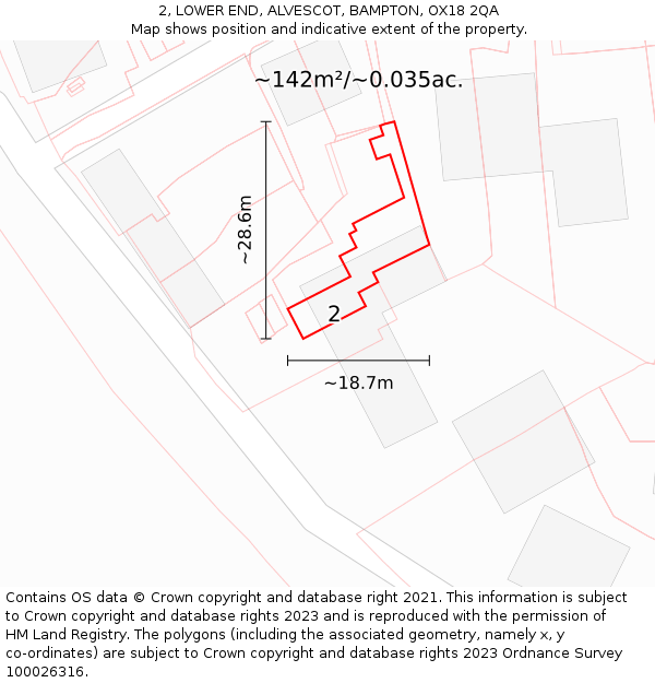 2, LOWER END, ALVESCOT, BAMPTON, OX18 2QA: Plot and title map