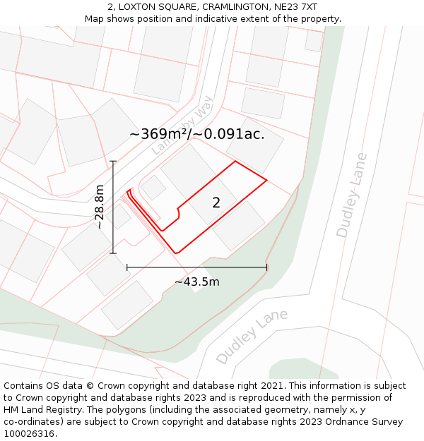 2, LOXTON SQUARE, CRAMLINGTON, NE23 7XT: Plot and title map