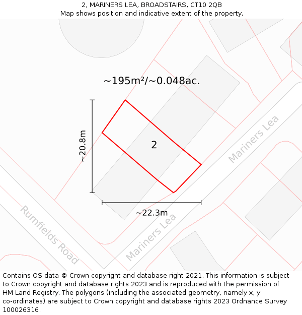 2, MARINERS LEA, BROADSTAIRS, CT10 2QB: Plot and title map