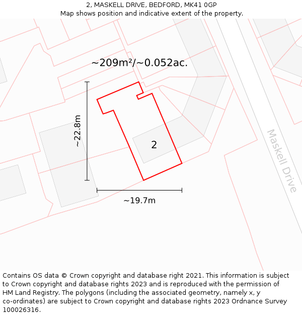 2, MASKELL DRIVE, BEDFORD, MK41 0GP: Plot and title map