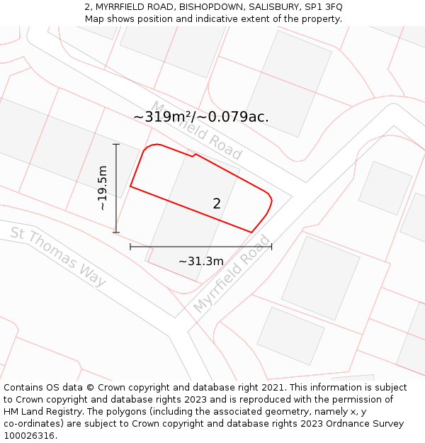 2, MYRRFIELD ROAD, BISHOPDOWN, SALISBURY, SP1 3FQ: Plot and title map