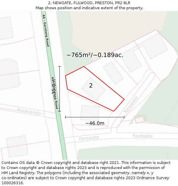 2, NEWGATE, FULWOOD, PRESTON, PR2 8LR: Plot and title map