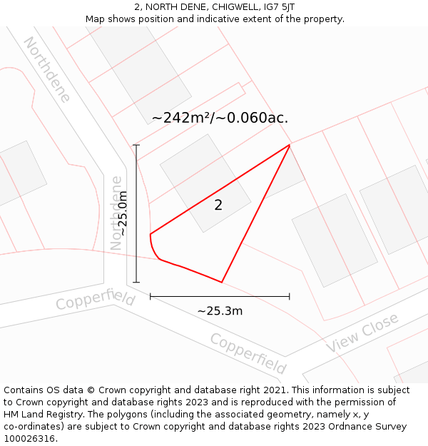 2, NORTH DENE, CHIGWELL, IG7 5JT: Plot and title map