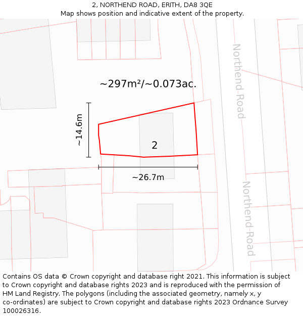 2, NORTHEND ROAD, ERITH, DA8 3QE: Plot and title map