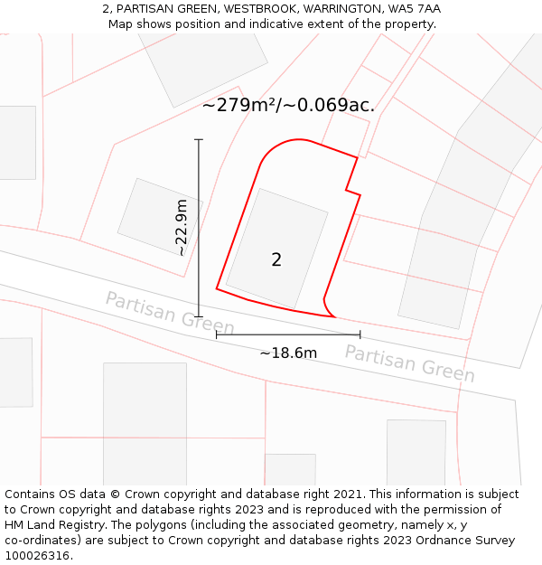 2, PARTISAN GREEN, WESTBROOK, WARRINGTON, WA5 7AA: Plot and title map