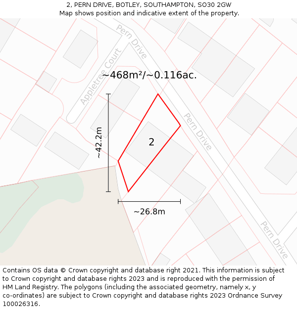 2, PERN DRIVE, BOTLEY, SOUTHAMPTON, SO30 2GW: Plot and title map