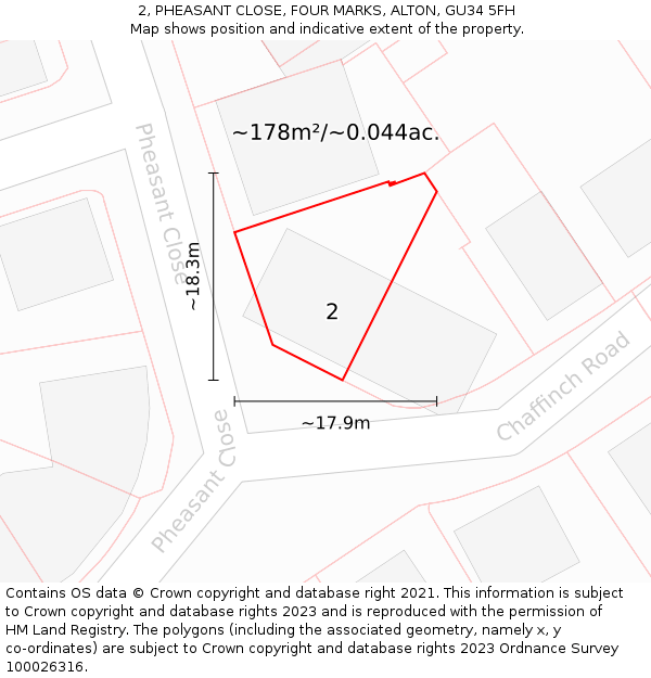 2, PHEASANT CLOSE, FOUR MARKS, ALTON, GU34 5FH: Plot and title map