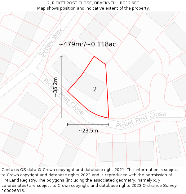 2, PICKET POST CLOSE, BRACKNELL, RG12 9FG: Plot and title map