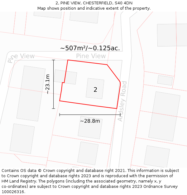 2, PINE VIEW, CHESTERFIELD, S40 4DN: Plot and title map