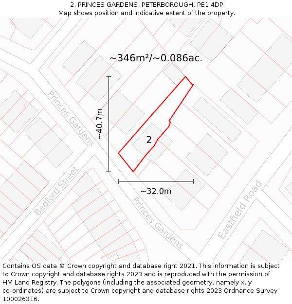 2, PRINCES GARDENS, PETERBOROUGH, PE1 4DP: Plot and title map