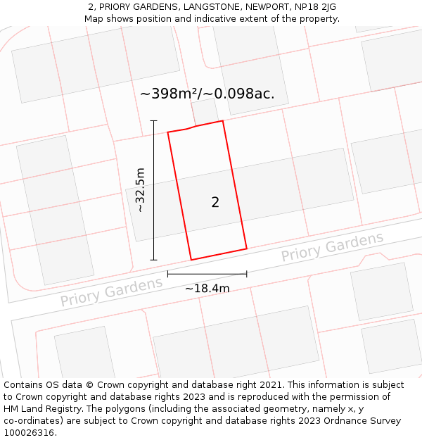 2, PRIORY GARDENS, LANGSTONE, NEWPORT, NP18 2JG: Plot and title map