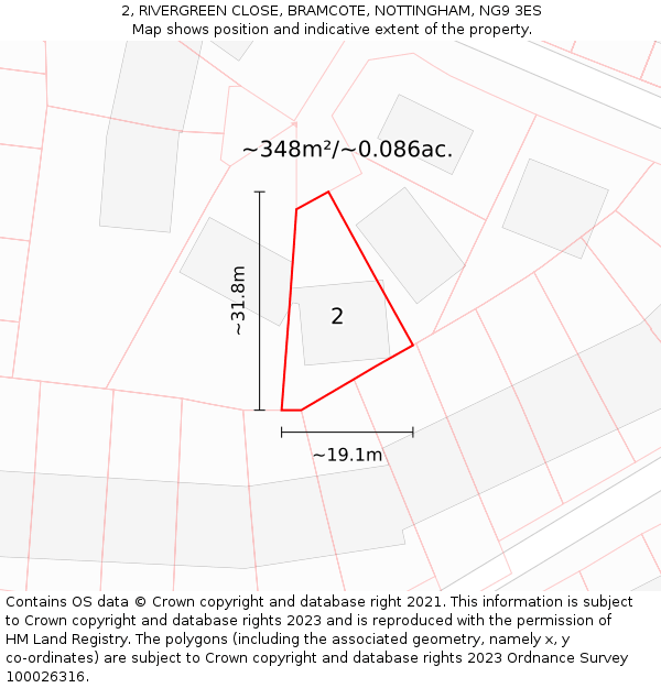 2, RIVERGREEN CLOSE, BRAMCOTE, NOTTINGHAM, NG9 3ES: Plot and title map