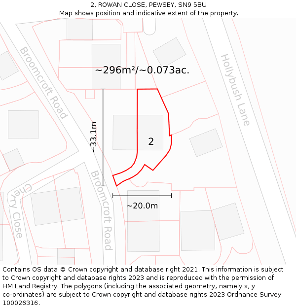 2, ROWAN CLOSE, PEWSEY, SN9 5BU: Plot and title map