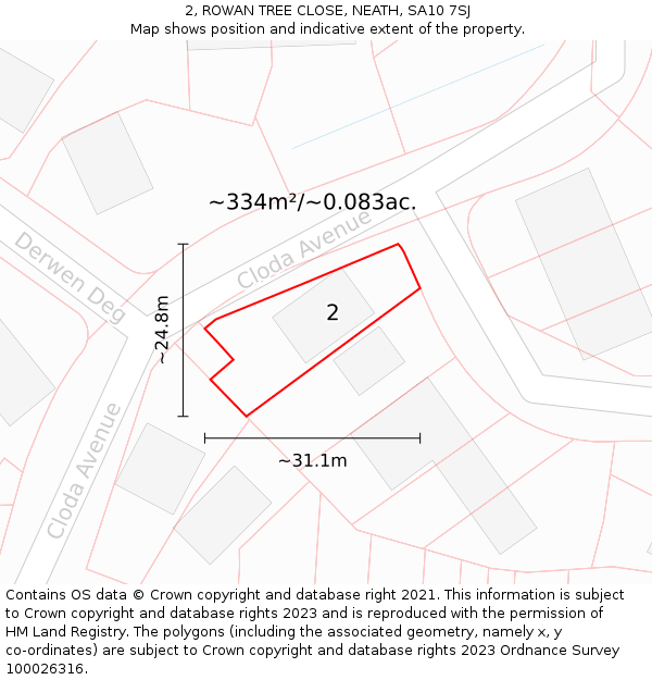 2, ROWAN TREE CLOSE, NEATH, SA10 7SJ: Plot and title map