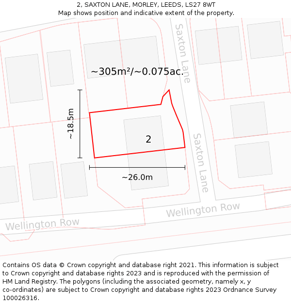 2, SAXTON LANE, MORLEY, LEEDS, LS27 8WT: Plot and title map