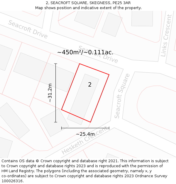 2, SEACROFT SQUARE, SKEGNESS, PE25 3AR: Plot and title map