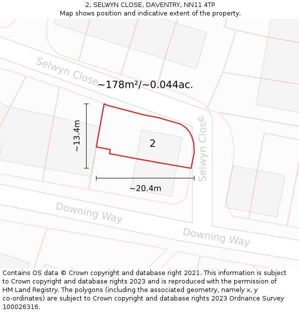 2, SELWYN CLOSE, DAVENTRY, NN11 4TP: Plot and title map