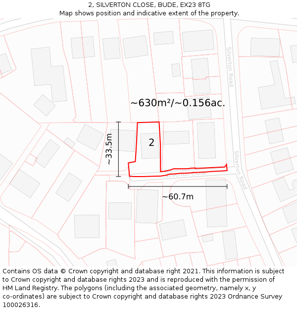 2, SILVERTON CLOSE, BUDE, EX23 8TG: Plot and title map