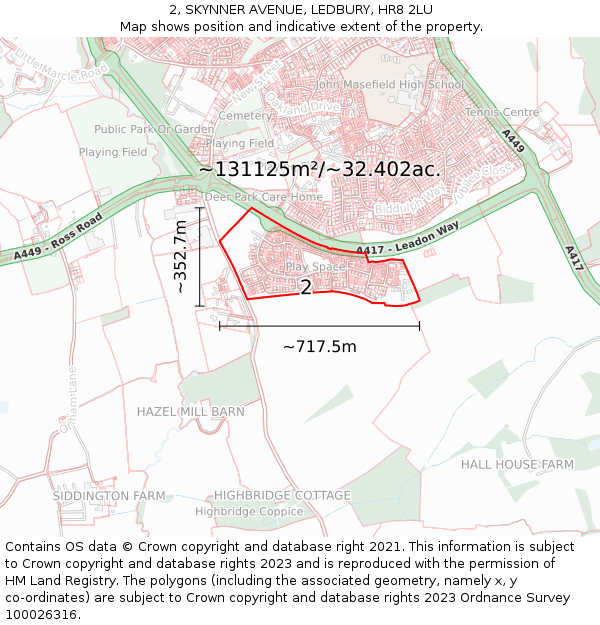 2, SKYNNER AVENUE, LEDBURY, HR8 2LU: Plot and title map
