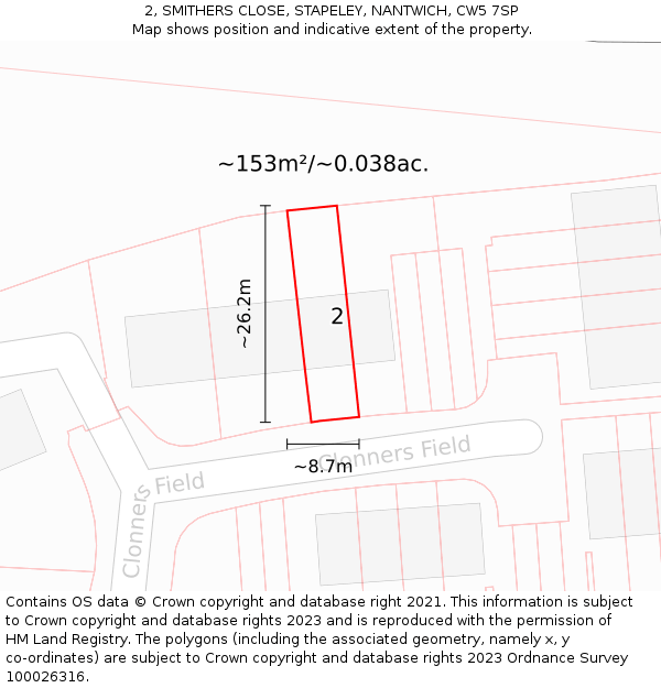 2, SMITHERS CLOSE, STAPELEY, NANTWICH, CW5 7SP: Plot and title map