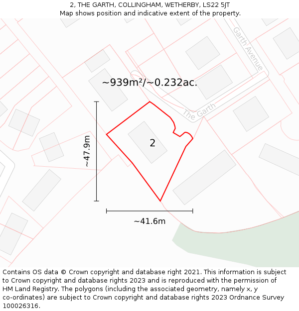 2, THE GARTH, COLLINGHAM, WETHERBY, LS22 5JT: Plot and title map