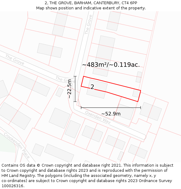 2, THE GROVE, BARHAM, CANTERBURY, CT4 6PP: Plot and title map