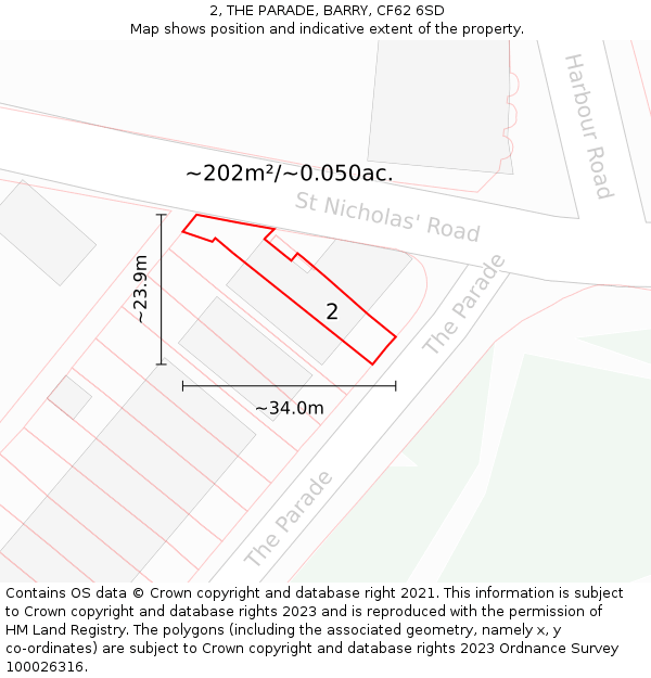 2, THE PARADE, BARRY, CF62 6SD: Plot and title map