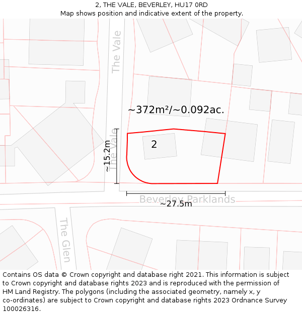 2, THE VALE, BEVERLEY, HU17 0RD: Plot and title map