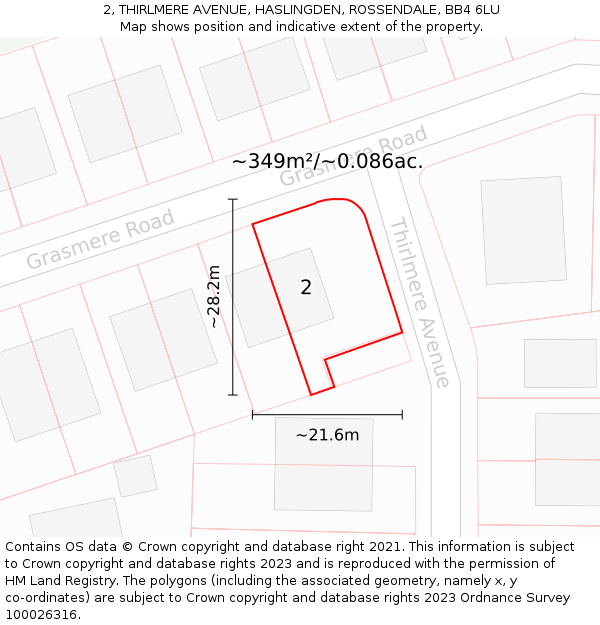 2, THIRLMERE AVENUE, HASLINGDEN, ROSSENDALE, BB4 6LU: Plot and title map
